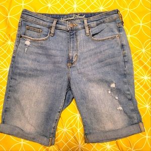 Distressed Denim High Rise Bermuda Shorts, Sz 8/29R